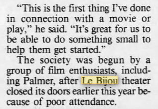 Le Bijou 1 & 2 - 1988 Article Mentioning Theater Closing (newer photo)